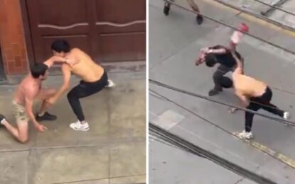 Una pelea callejera entre dos hombres derivó en una increíble batalla campal