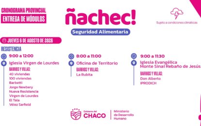 Programa Ñachec: este jueves 6 de agosto continúa la entrega de módulos alimentarios en diversos barrios de Resistencia