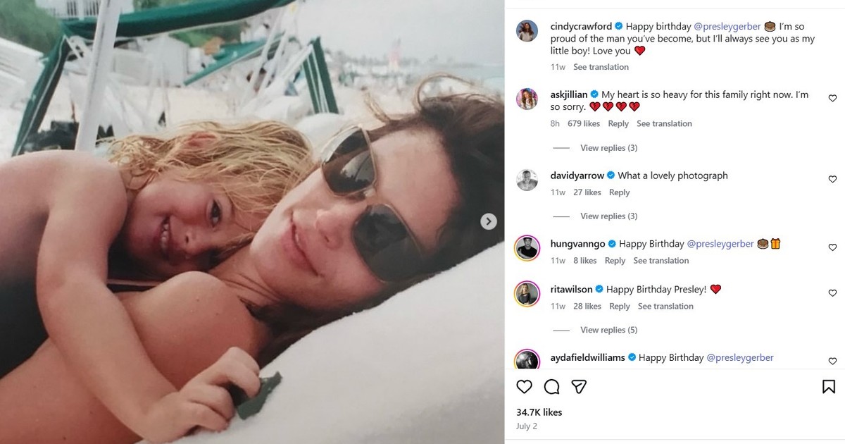 «siempre-te-vere-como-a-mi-nino-pequeno»:-el-ultimo-posteo-de-cindy-crawford-a-su-hijo-presley,-quien-murio-este-domingo-a-los-27-anos