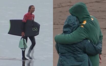 Tiene 14 años, sus padres famosos la siguieron desde la orilla, y se aseguró una medalla en el bodyboard de los Juegos Suramericanos