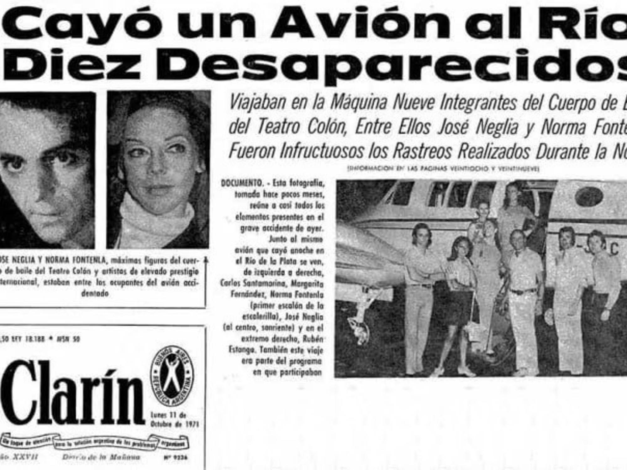 El 10 de octubre de 1971, nueve bailarines del Teatro Colón murieron en un accidente de aviación en las costas del Río de la Plata